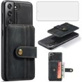 thumbnail image 1 of Phone Case for Samsung Galaxy S21 5G 6.2 inch Wallet Cover with Tempered Glass Screen Protector and RFID Credit Card Holder Leather Cell Accessories S 21 21S G5 GS21 X21 D21 4G Women Men Black, 1 of 7