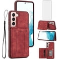 thumbnail image 1 of Phone Case for Samsung Galaxy S21 FE 5G Wallet Cover with Tempered Glass Screen Protector and Slim Credit Card Holder Stand Magnetic PU Leather Cell S 21 EF S21FE5G UW S21FE 21S G5 6.4 inch Women Red, 1 of 13