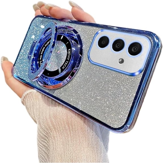 Phone Case for Samsung Galaxy S21 FE Case Glitter Bling Cute Sparkly with Ring Holder Kickstand Soft TPU Slim Clear Protective Case Cover for Samsung Galaxy S21 FE Blue DS