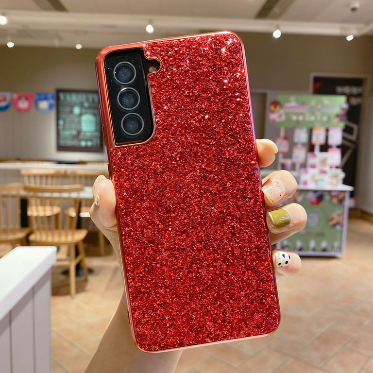 Phone Case for Samsung Galaxy S21 FE Case, Ultra Thin Glitter Bling Diamond  Girls Woman Shockproof TPU Rubber Full Body Protective Cover for Samsung  Galaxy S21 FE 5G 6.4 inch 2021, Red -
