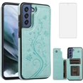 thumbnail image 1 of Phone Case for Samsung Galaxy S21 FE Gaxaly S 21 FE 5G with Tempered Glass Screen Protector Card Holder Wallet Cover Stand Flip Leather Cell Glaxay S21FE5G UW S21FE 21S G5 Cases Women Girl Green, 1 of 13