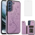 thumbnail image 1 of Phone Case for Samsung Galaxy S21 FE Gaxaly S 21 FE 5G with Tempered Glass Screen Protector Card Holder Wallet Cover Stand Flip Leather Cell Glaxay S21FE5G UW S21FE 21S G5 Cases Women Girl Purple, 1 of 13