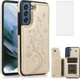 thumbnail image 1 of Phone Case for Samsung Galaxy S21 FE Gaxaly S 21 FE 5G with Tempered Glass Screen Protector Card Holder Wallet Cover Stand Flip Leather Cell Glaxay S21FE5G UW S21FE 21S G5 Cases Women Girl Golden, 1 of 13