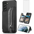 thumbnail image 1 of Phone Case for Samsung Galaxy S21 FE Gaxaly S 21 FE 5G Wallet Cover with Screen Protector and Zipper Credit Card Holder Stand Leather Cell Accessories Glaxay S21FE5G UW S21FE 21S G5 Women Men Black, 1 of 13