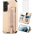 thumbnail image 1 of Phone Case for Samsung Galaxy S21 FE Gaxaly S 21 FE 5G Wallet Cover with Screen Protector and Zipper Credit Card Holder Stand Leather Cell Accessories Glaxay S21FE5G UW S21FE 21S G5 Women Men Beige, 1 of 13
