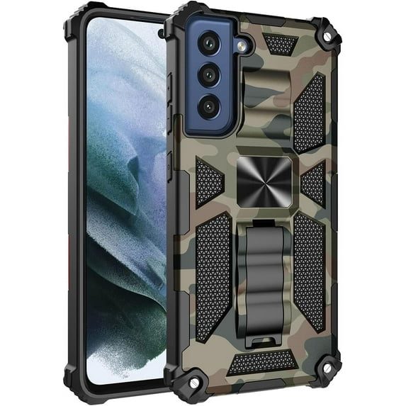 Phone Case for Samsung Galaxy S21 FE (Not fit S21),Army Camouflage Case with Military Grade Protection Drop-Tested and Built-in Kickstand Cover for Samsung Galaxy S21 FE MC Army Green