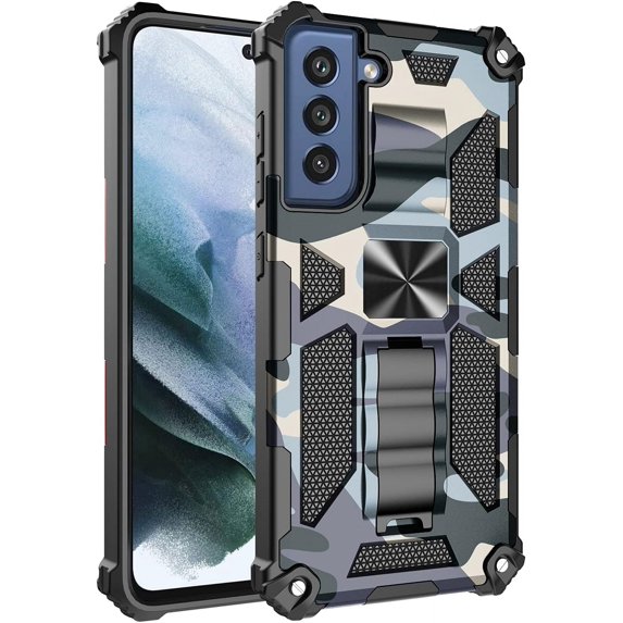 Phone Case for Samsung Galaxy S21 FE (Not fit S21),Army Camouflage Case with Military Grade Protection Drop-Tested and Built-in Kickstand Cover for Samsung Galaxy S21 FE MC Navy Blue