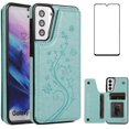 thumbnail image 1 of Phone Case for Samsung Galaxy S21 Glaxay S 21 5G 6.2 inch with Tempered Glass Screen Protector and Card Holder Wallet Cover Stand Flip Leather Cell Accessories Gaxaly 21S G5 Cases Women Girl Green, 1 of 13