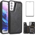 thumbnail image 1 of Phone Case for Samsung Galaxy S21 Glaxay S 21 5G 6.2 inch with Tempered Glass Screen Protector and Card Holder Wallet Cover Stand Flip Leather Cell Accessories Gaxaly 21S G5 Cases Women Men Black, 1 of 13