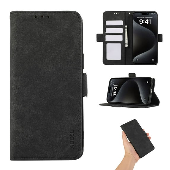 Phone Case for Samsung Galaxy S21 Plus, Classic RFID Blocking PU Leather Shockproof Kickstand Wallet Case with Credit Card Holder Magnetic Flip Cover Compatible with Samsung Galaxy S21 Plus, Black
