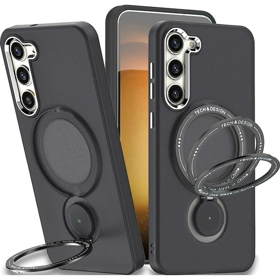 Phone Case for Samsung Galaxy S21 Plus Compatible with MagSafe, Military Grade Drop Tested with 360 Ring Metal Kickstand Clear Cover Case for Samsung Galaxy S21 Plus XZ Black