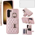 thumbnail image 1 of Phone Case for Samsung Galaxy S21 Plus S21+ 5G Wallet Cover with Screen Protector and Ring Stand Credit Card Holder Slot Crossbody Strap Cell S21+5G S21plus 21S + S 21 21+ G5 Women Girls Men Rose gold, 1 of 7