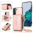 thumbnail image 1 of Phone Case for Samsung Galaxy S21 Plus Wallet Cover with Wrist Crossbody Strap Lanyard Credit Shoulder Card Holder Slot Stand Leather Back Magnetic Flip Cell Accessories S21 Plus, Rosegold, 1 of 10