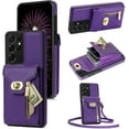 thumbnail image 1 of Phone Case for Samsung Galaxy S21 Ultra 5G Wallet Cover with Credit Card Holder Zipper Slot Crossbody Strap Lanyard Leather Stand Cell Accessories S21ultra 21S S 21 21ultra G5 Women Girls Purple, 1 of 13