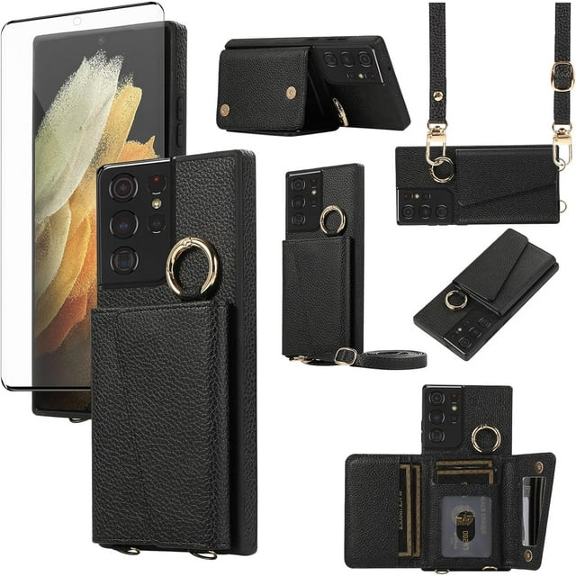 Phone Case for Samsung Galaxy S21 Ultra 5G Wallet Cover with Screen