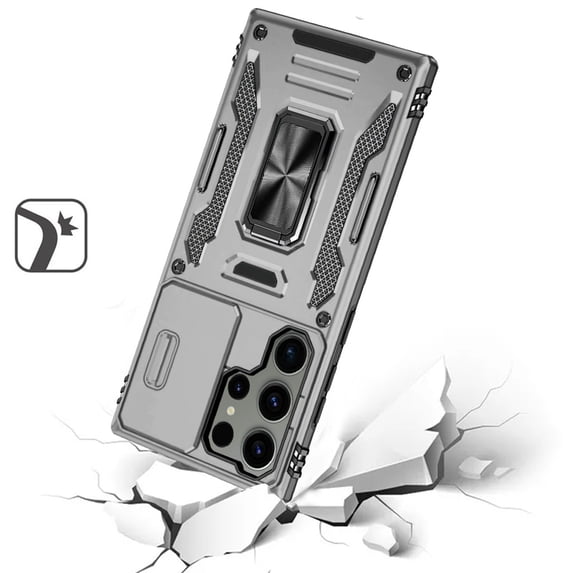 Phone Case for Samsung Galaxy S21 Ultra Hybrid Case with Rotation Ring Stand Shockproof & Camera Window PC TPU Armor Dropproof Cover fit Galaxy S21 Ultra - Gray