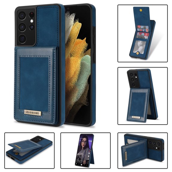 Phone Case for Samsung Galaxy S21 Ultra, PU Leather Wallet Case with Card Pockets RFID Blocking Kickstand Anti-falling Magnetic Closure Back Flip Cover for Samsung Galaxy S21 Ultra,Blue