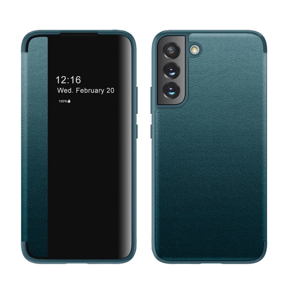 Phone Case for Samsung Galaxy S22 5G 6.1", Slim Flip Magnetic Drop Protection Cover with Window View Function Built-in Pin/SIM Card Slot Case for Galaxy S22 6.1 inch 2022, Green