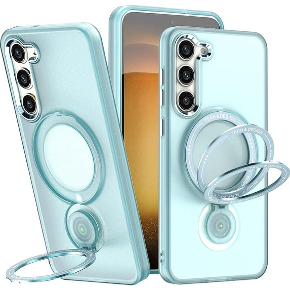 Phone Case for Samsung Galaxy S22 Plus Compatible with MagSafe, Military Grade Drop Tested with 360 Ring Metal Kickstand Clear Cover Case for Samsung Galaxy S22 Plus XZ Blue