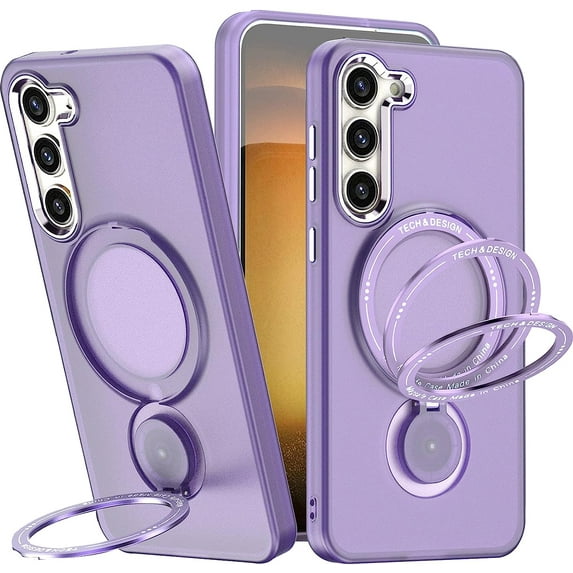 Phone Case for Samsung Galaxy S22 Plus Compatible with MagSafe, Military Grade Drop Tested with 360 Ring Metal Kickstand Clear Cover Case for Samsung Galaxy S22 Plus XZ Purple