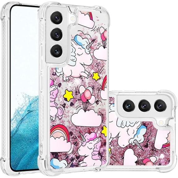 Phone Case for Samsung Galaxy S22 Plus (Not fit S22), Crystal Bling Quicksand Effect TPU Bumper Case with Four Corners Heavy Protective Cover for Samsung Galaxy S22 Plus,YBDT Pink Horse