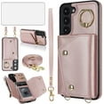 thumbnail image 1 of Phone Case for Samsung Galaxy S22 Plus S22+ 5G Wallet Cover with Screen Protector and Ring Stand Credit Card Holder Slot Crossbody Strap Cell S22+5G S22plus 22S + S 22 22+ Women Girl Rose gold, 1 of 13