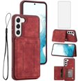 thumbnail image 1 of Phone Case for Samsung Galaxy S22 Plus S22+ 5G Wallet Cover with Screen Protector and Slim Credit Card Holder Stand Magnetic PU Leather Cell Accessories S22+5G S22plus 22S + S 22 22+ Women Men Red, 1 of 7