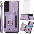 thumbnail image 1 of Phone Case for Samsung Galaxy S22 Plus S22+ 5G Wallet Cover with Screen Protector and Wrist Strap Lanyard RFID Credit Card Holder Ring Stand Cell Accessories S22+5G S22plus 22S + S 22 22+ Women Purple, 1 of 7
