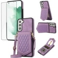 thumbnail image 1 of Phone Case for Samsung Galaxy S22 Plus S22+ 5G Wallet Cover with Tempered Glass Screen Protector Mirror Card Holder Slot Shoulder Crossbody Strap Cell S22+5G S22plus 22S + S 22 22+ Women Girls Purple, 1 of 13