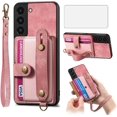 thumbnail image 1 of Phone Case for Samsung Galaxy S22 Plus S22+ 5G Wallet Cover with Tempered Glass Screen Protector Slim Stand Credit Card Holder Slot Leather Cell S22+5G S22plus 22S + S 22 22+ Women Men Pink, 1 of 13