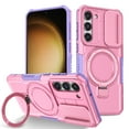 thumbnail image 1 of Phone Case for Samsung Galaxy S22 Plus with Sliding Camera Cover, Hand Grip Anti Slip Design Kickstand Ring Holder Hybrid Magnetic Wireless Charging Phone Cover for S22 Plus - Pink, 1 of 10