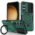 thumbnail image 1 of Phone Case for Samsung Galaxy S22 Plus with Sliding Camera Cover, Hand Grip Anti Slip Design Kickstand Ring Holder Hybrid Magnetic Wireless Charging Phone Cover for S22 Plus - Darkgreen, 1 of 10