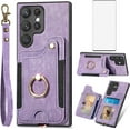 thumbnail image 1 of Phone Case for Samsung Galaxy S22 Ultra 5G Wallet Cover with Screen Protector and Wrist Strap Lanyard RFID Credit Card Holder Ring Stand Cell Accessories S22ultra 22S S 22 S22ultra5g 6.8 Women Purple, 1 of 7