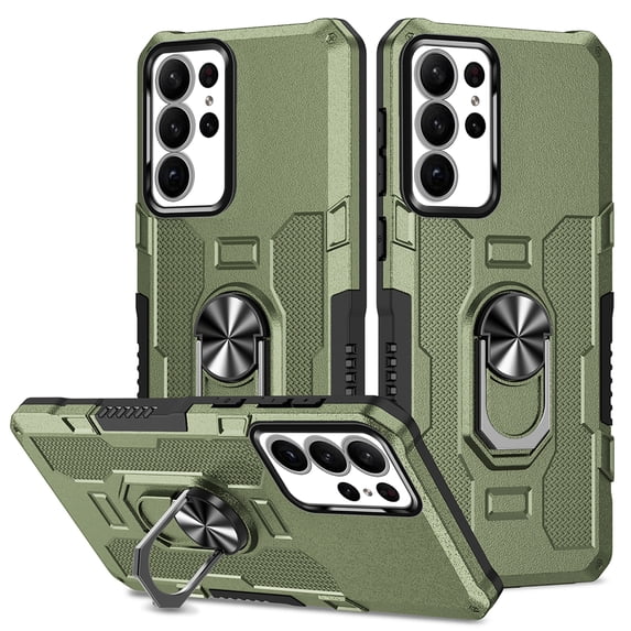 Phone Case for Samsung Galaxy S22 Ultra Case, S22 Ultra Phone Case Built in 360 Rotating Ring Stand, Luxury Heavy Duty Armor Hard PC Soft TPU Slim Phone Case for Samsung Galaxy S22 Ultra - Green