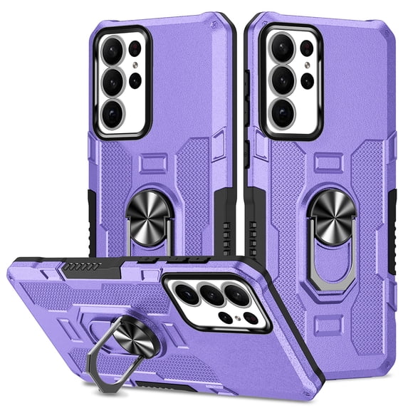 Phone Case for Samsung Galaxy S22 Ultra Case, S22 Ultra Phone Case Built in 360 Rotating Ring Stand, Luxury Heavy Duty Armor Hard PC Soft TPU Slim Phone Case for Samsung Galaxy S22 Ultra - Purple