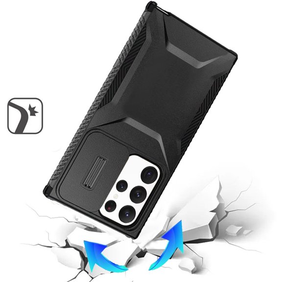 Phone Case for Samsung Galaxy S22 Ultra Shockproof Hybrid Rugged Grip Camera Guard Anti Slip Protective Heavy Duty Slim Armor Textured Design Cover [Black]