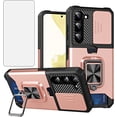 thumbnail image 1 of Phone Case for Samsung Galaxy S23 5G with Slide Camera Cover and Tempered Glass Screen Protector Card Holder Hard Ring Stand Cell Accessories S 23 23S GS23 G5 SM-S911U 6.1 inch Women Rose Gold, 1 of 13