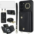 thumbnail image 1 of Phone Case for Samsung Galaxy S23 5G Wallet Cover with Screen Protector and Ring Stand Credit Card Holder Slot Crossbody Strap Cell S 23 23S GS23 G5 SM-S911U 6.1 inch Women Girls Men Boy Black, 1 of 13