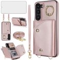thumbnail image 1 of Phone Case for Samsung Galaxy S23 5G Wallet Cover with Screen Protector and Ring Stand Credit Card Holder Slot Crossbody Strap Cell S 23 23S GS23 G5 SM-S911U 6.1 inch Women Girls Men Rose gold, 1 of 13