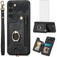 thumbnail image 1 of Phone Case for Samsung Galaxy S23 5G Wallet Cover with Screen Protector and Wrist Strap Lanyard RFID Credit Card Holder Ring Stand Cell Accessories S 23 23S GS23 G5 SM-S911U 6.1 inch Women Men Black, 1 of 13