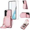 thumbnail image 1 of Phone Case for Samsung Galaxy S23 5G Wallet Cover with Tempered Glass Screen Protector Mirror Credit Card Holder Slot Shoulder Crossbody Strap Cell S 23 23S GS23 G5 SM-S911U 6.1 inch Women Rose gold, 1 of 13