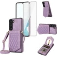 thumbnail image 1 of Phone Case for Samsung Galaxy S23 5G Wallet Cover with Tempered Glass Screen Protector Mirror Credit Card Holder Slot Shoulder Crossbody Strap Cell S 23 23S GS23 G5 SM-S911U 6.1 inch Women Girl Purple, 1 of 13