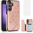 thumbnail image 1 of Phone Case for Samsung Galaxy S23 FE 5G with Tempered Glass Screen Protector and Card Holder Wallet Cover Stand Flip Leather Cell Accessories S 23 FE S23FE5G S23FE 23S G5 Women Rose Gold, 1 of 13