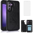 thumbnail image 1 of Phone Case for Samsung Galaxy S23 FE 5G with Tempered Glass Screen Protector and Card Holder Wallet Cover Stand Flip Leather Cell Accessories S 23 FE S23FE5G S23FE 23S G5 Women Men Black, 1 of 13