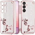 thumbnail image 1 of Phone Case for Samsung Galaxy S23 FE Case Clear Glitter Sparkle Aesthetic Samsung S23 FE Case Silicone Soft Flower Transparent Shockproof Cover Purple Slim (Silver-Pink), 1 of 14