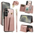 thumbnail image 1 of Phone Case for Samsung Galaxy S23 FE Wallet Cover, Classic Credit Card Holder & Crossbody Strap & Hand Strap Kickstand PU Leather for Galaxy S23 FE Protective Rugged Case Women Men, Rosegold, 1 of 3