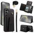 thumbnail image 1 of Phone Case for Samsung Galaxy S23 FE Wallet Cover, Classic Credit Card Holder & Crossbody Strap & Hand Strap Kickstand PU Leather for Galaxy S23 FE Protective Rugged Case Women Men, Black, 1 of 4