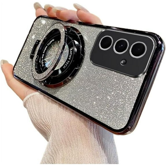 Phone Case for Samsung Galaxy S23 Plus Case Glitter Bling Cute Sparkly with Ring Holder Kickstand Soft TPU Slim Clear Protective Case Cover for Samsung Galaxy S23 Plus Black DS