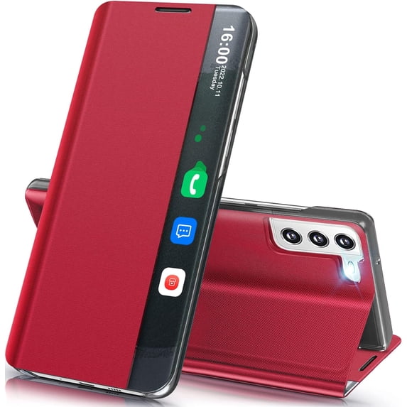 Phone Case for Samsung Galaxy S23 Plus Case, Smart Clear View Luxury Slim Mirror for S23 Plus Case with Kickstand, Leather Hard PC Flip Shockproof Protective Cover Samsung S23 5G Plus Case