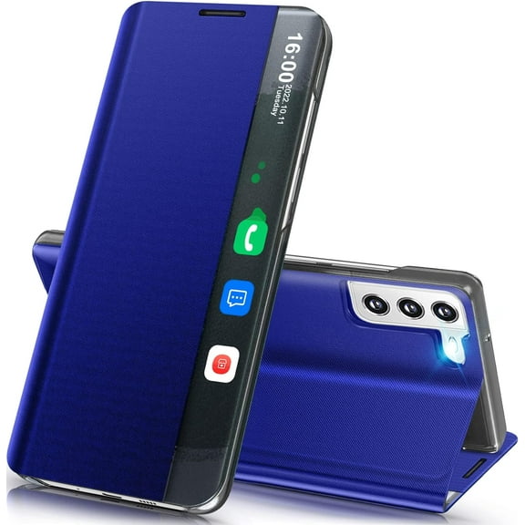 Phone Case for Samsung Galaxy S23 Plus Case, Smart Clear View Luxury Slim Mirror for S23 Plus Case with Kickstand, Leather Hard PC Flip Shockproof Protective Cover Samsung S23 5G Plus Case